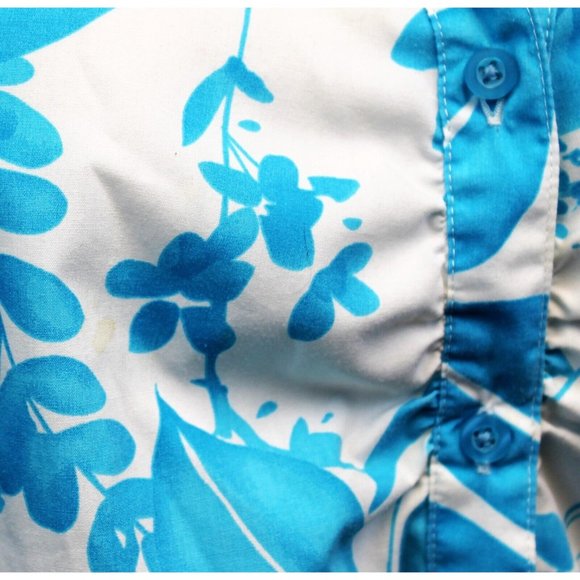White Stage Woman's Sleeveless Collard Button Up Floral White Blue 3XL Tropical - Picture 7 of 11
